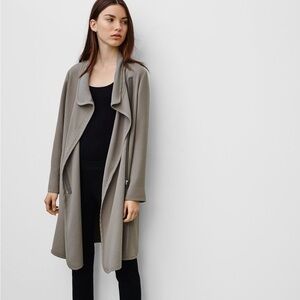 Aritzia Babaton Black Cormac Flowy Black Zip Long Trench Coat Sz Medium